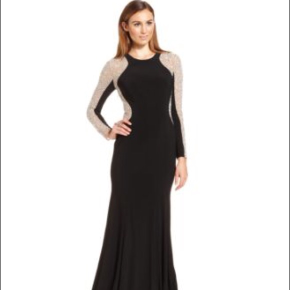 Xscape Dresses & Skirts - Xscape Long Sleeve Studded Colorblock Gown size 4